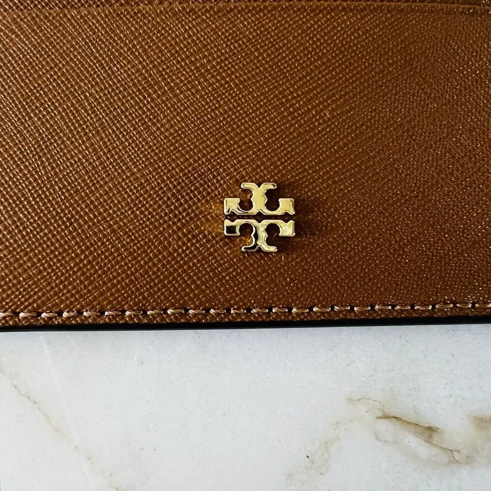 TORY BURCH Emerson Tiger Eye Leather Slim Card Case Mini Wallet